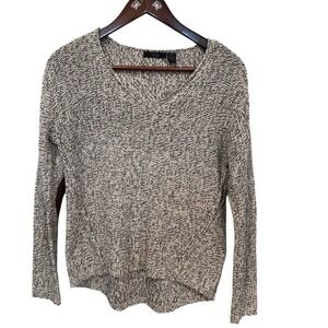 RDI Women's Speckled Knit V Neck Sweater Elbow Patches Size M Academia Preppy